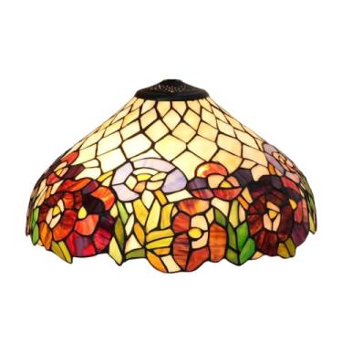 Imagem de Abajur de vidro colorido estilo Tiffany grande, 40 cm (16 polegadas), modelo Rose Baroque, com estampa floral de tulipa, ideal para luminárias de mesa, pendentes e de chão. Cor: Vermelho flo
