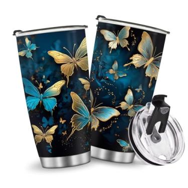 Imagem de Copos isolados Caneca de viagem café garrafa de água estilo borboleta presentes de aniversário para meninas filha mulheres crianças 590 ml gelado quente e frio