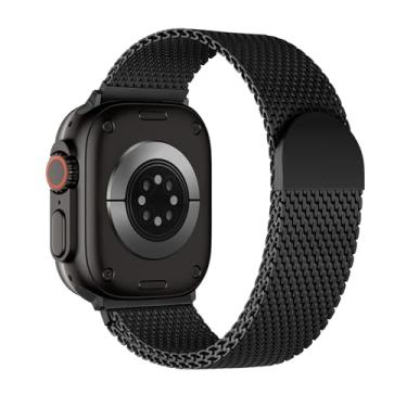 Imagem de BXUXOHS Pulseira de malha Milanaise compatível com Apple Watch Ultra 2 49 mm 46 mm 45 mm 44 mm 42 mm 41 mm 40 mm 38 mm para homens e mulheres pulseira de metal de aço inoxidável pulseira magnética