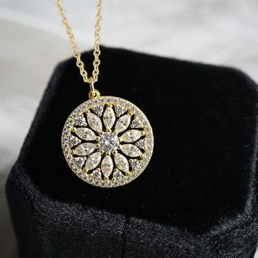 Imagem de Colar de zircônia cúbica com design de girassol romântico para mulheres lindas joias de festa, 40cm 5cm, Metal, Zircônia cúbica