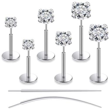 Imagem de Tkzndnm Brincos de titânio F136 20/18/16G, piercing de nariz, medusa, tragus, cartilagem, hélice, labret, costas planas, sem fio, para implante, piercing para mulheres, 16g*6/8/10mm*2/3/4mm, Metal