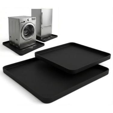 Imagem de 2 peças de bandeja coletora CA portátil com borda elevada, 19,7 x 19,7" x 0,4 e 23,6" x 23,6" x 0,4, evita vazamento de água e protege o piso, para unidade CA portátil de 5.000 a 14.000 BTU, captura e