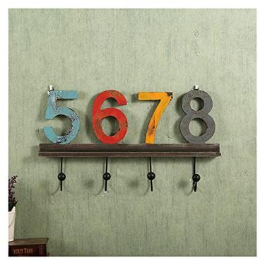 Imagem de Cabide para pendurar na parede cabide de parede personalizado arte de ferro digital gancho criativo restaurante café chaveiro suporte de casaco montado na parede (cor: A) (B)