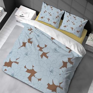 Imagem de Jogo de cama com flores, capa de edredom 3 peças, azaléia azul, capa de edredom macia inclui fronha para adultos, crianças, meninos, meninas, 220 x 240 cm -50 x 75 cm x 2