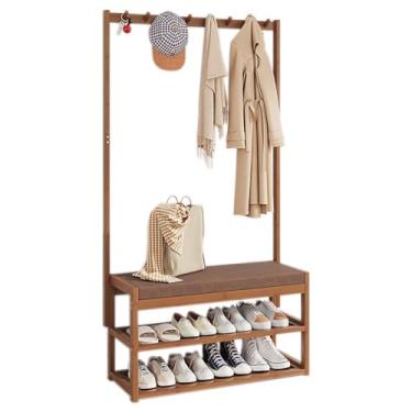 Imagem de A1DFDFGOQSFG Cabideiro, com sapateira sem banco e suporte de casaco de bambu, para hall de entrada, quarto, sala de armazenamento, armazém ()