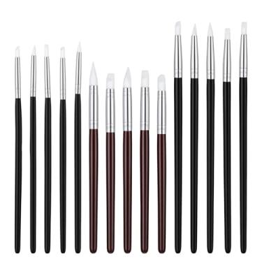Imagem de 15 pincéis de tinta de silicone para artesanato, canetas profissionais de ponta de borracha de silicone, pincéis de 5 formas, canetas de borracha, ferramentas flexíveis de entalhe de argila para