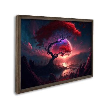 Imagem de Quadro Decorativo Paisagem Anoitecer com Árvore e Penhasco com 1 Tela 60x90cm para Sala Quarto Sem Vidro Marrom