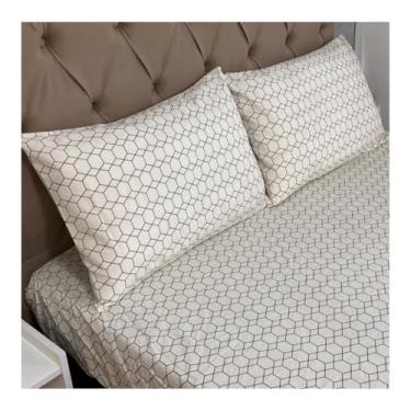 Imagem de Jogo de Lençol Casal 3 Peças 150 Fios Estampado – Lençol com Elástico, Fronhas com Zíper, Cama Box e Padrão (Modelo - 10)