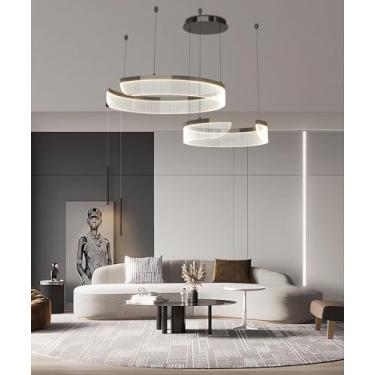 Imagem de Lustre moderno de acrílico cristal, luminária de teto redonda com altura ajustável, luminária pendente de LED para sala de estar, luminária regulável para quarto com controle remoto, para il