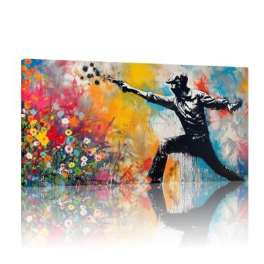 Imagem de Tela de arte de parede, arte de rua doméstica em tela Banksy, impressão de parede de pintura, pôster de parede abstrato, arte de parede em tela colorida - (40 x 80 cm) 16 x 32 polegadas sem moldura