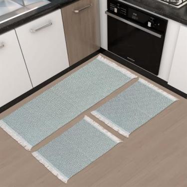 Imagem de Tapete de cozinha + passadeira de corrida 100% algodão - Conjunto Premium feito à mão Deluxe(Verde Oliva)