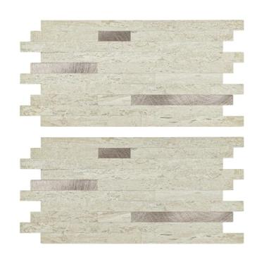 Imagem de Miscasa Azulejo autoadesivo de parede com textura de pedra travertino branco de Milão para Kitehcn Camper, banheiro (amostra)