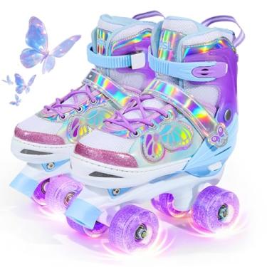 Imagem de SHDSL Patins para meninas, iniciantes, 4 tamanhos, ajustáveis, 8 rodas para meninas, patins iluminados, divertidos, para crianças, meninas, meninos, patins para meninas