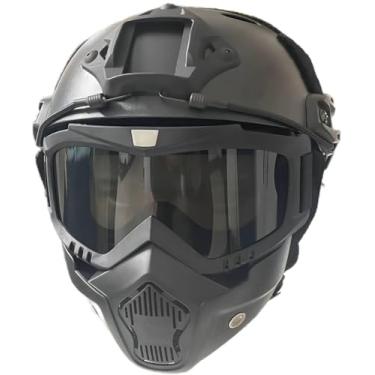 Imagem de HISTOEG Capacete E Máscara Facial De Airsoft, Completa Rápido Color Bullet Pj Com Óculos Removíveis Ajustáveis, Suporte Frontal Nvg Trilhos Laterais, Médio