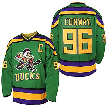 Imagem de Camiseta Mighty Ducks #96 Charlie Conway #99 Adam Banks #33 Greg Goldberg #66 Camisa de hóquei do filme Gordon Bombay Branco Verde, 96 Green, X-Large