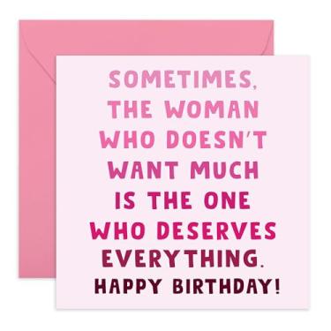 Imagem de Cartão de aniversário motivacional para mulheres – merece tudo – presentes para mãe, esposa, namorada, noiva, irmã, avó, tia, amigas, melhor amiga, ela – incentivo – vem com adesivos