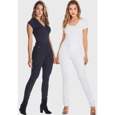 Imagem de Kit 2 Calças Feminina HNO Jeans Skinny Black White Preta e Branca-Feminino