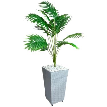 Imagem de Planta Artificial Palmeira com Vaso Rattan | Decoração para Casa, Sala e Escritório – 94cm(Vaso Cinza)