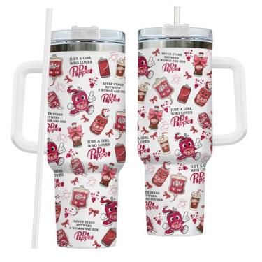 Imagem de fat mummy Copo isolado Soda Lover 1,134 g com alça e canudo, copo de viagem de aço inoxidável, parede dupla para água, café e bebidas frias, presente de aniversário