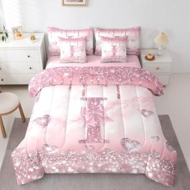Imagem de Conjunto de edredom com estampa I rosa, solteiro, com laço kawaii, para crianças, adolescentes, estética, sonhador, com laço, moderno, moderno, fofo, decoração de quarto