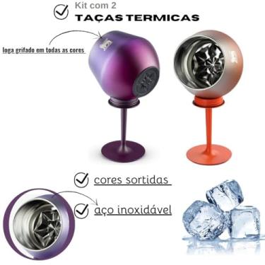Imagem de Taça Térmica Inox 414ml 2 em 1 Copo Isolado a Vácuo Reutilizável Haste Removível Parede Dupla Gin Vinho ou Cocktail Inquebrável, cores variadas Premium