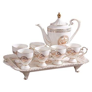 Imagem de Conjunto de chá de cerâmica com bandeja, xícaras de chá da tarde, xícaras de café para mulheres, podem ser filtradas, máquina de chá, estilo moderno, luxo, padrão de coroa, conjunto de bule de chá