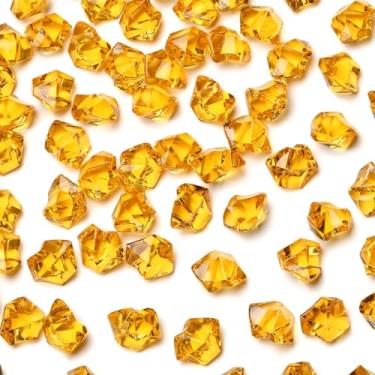 Imagem de YATOJUZI 165 peças de cubos de gelo falsos laranja pedras preciosas acrílicas enchimento de vaso pedras falsas diamantes de plástico cristais para mesa de centro de mesa de casamento DIY exibição de