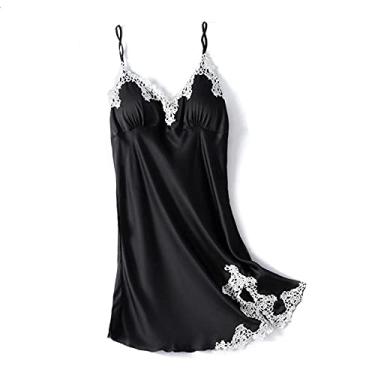 Imagem de Pijama feminino conjuntos de pijama cami top camisola 5 peças roupa de dormir roupão de cetim conjuntos de camisola pijama GG rosa - 1 peça B (preto 1 peça)