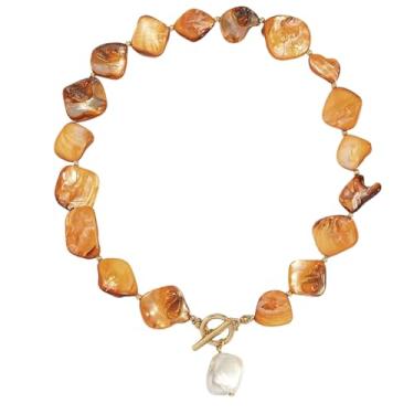 Imagem de tincolia Colar feminino com pingente de concha de concha de estrela do mar Boho com contas de pedra doce moda joia de férias formato irregular