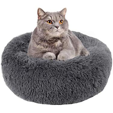 Imagem de Cama de pelúcia para animais de estimação ultra macia para abraçar donuts, canil, ninho de gato, auto-aquecido, colchão para cães, gatos, almofada, sono melhorado, lavável, cor a 100 cm (cinza escuro