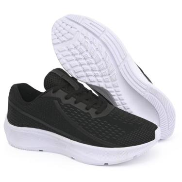 Imagem de Tênis de corrrida academia feminino e Masculino Esportivo Caminhada e dia a dia (Preto/Branco, BR, Adulto, Numérico, 44)