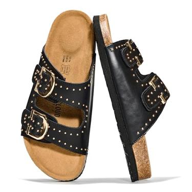 Imagem de Project Cloud Sandálias femininas 100% de couro genuíno – Sandálias femininas leves com palmilha de espuma viscoelástica e palmilha de cortiça natural para praia chinelos essenciais para mulheres