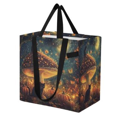 Imagem de SEHANY Sacola de compras reutilizável de cogumelo herb com alças reforçadas, bolsa de compras de lona dobrável à prova d'água de grande capacidade para viagem, cozinha, praia