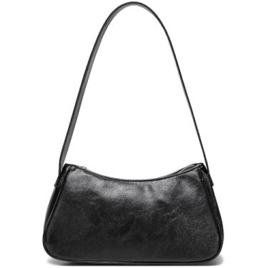 Imagem de LACOMILA Pequena bolsa de ombro feminina linda bolsa de mão de couro vegano Y2k Crescent, Preto, Small