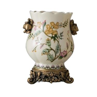 Imagem de Flores frescas vasos de cerâmica estilo chinês, decorações criativas para casa, artesanato de cerâmica, decorações de vaso adequadas para uso interno (E)