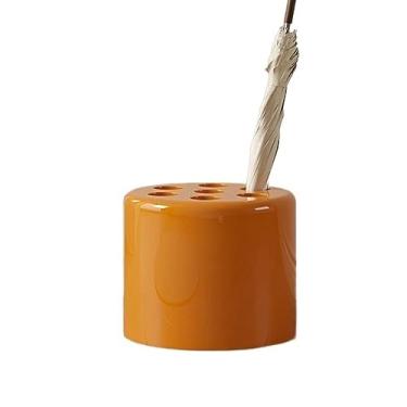 Imagem de Suporte de guarda-chuva interno de 7 furos, cesto de balde redondo, banco de entrada, para entrada e escritório doméstico economiza espaço (laranja)