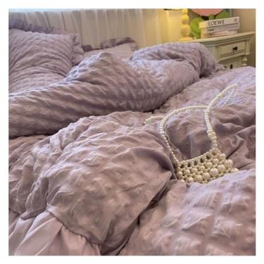 Imagem de Conjunto de capa de edredom King Size com babados, boêmio, chique, babados, Seersucker 3 peças, 100% microfibra escovada, capa de edredom leve (Rojo Twin)