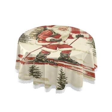 Imagem de Qilmy Toalha de mesa redonda de palmeira de treliça verde, 152 cm, resistente à água, à prova de derramamento, capa de mesa grande para jantar de reunião de família em ambientes internos e externos