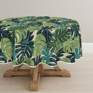 Imagem de Horaldaily Toalha de mesa redonda de verão 228 × 236 cm, Monstera Deliciosa, verde, lavável, para decoração de festa, piquenique, jantar