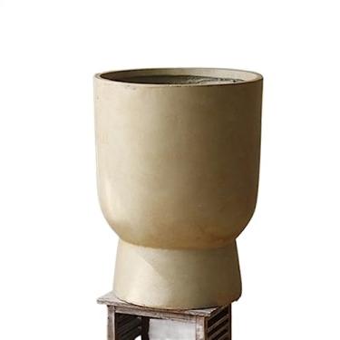 Imagem de Vasos de plantas de chão em forma de cálice de cimento grandes, simples, cor sólida, plantas verdes, floricultura, vasos de flores para quarto/estudo/sala de estar dentro e fora de casa (marrom, médio