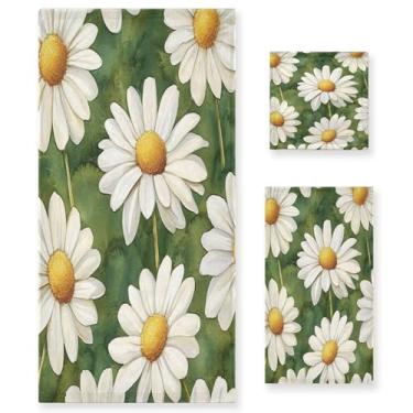 Imagem de xigua White Daisies Conjunto de toalhas de banheiro absorvente macio 3 peças toalha de banho toalha de mão toalhas decorativas para banheiro, academia, hotel, praia, piscina