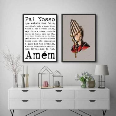 Imagem de Kit 2 Quadros Oração Pai Nosso 33X24Cm - Preta