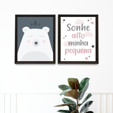 Imagem de Kit 2 Quadros Quarto Bebê Urso Rosa E Cinza 45X34Cm - Vidro