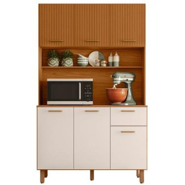 Imagem de Kit Armário Cozinha New Livia 6 Portas Freijó Ripado Off White Poliman