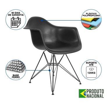 Imagem de Mesa Jantar Industrial Retangular Amêndoa 137X90Cm Base V C/6 Poltronas Pretas Ferro Cor: Amendoa