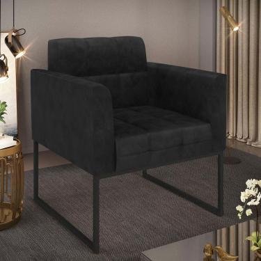 Imagem de Poltrona Industrial Luxo Elisa Couro Ecológico Preto Base Metálica Preto