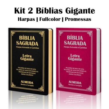 Imagem de Kit 2 Biblias Sagrada Letra Gigante Luxo Popular - Preta e Pink - Com 