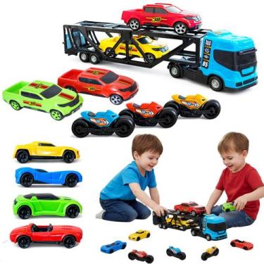 Imagem de Kit Caminhao Cegonheiro Carro Menino Picape Moto Brinquedo - BS TOYS