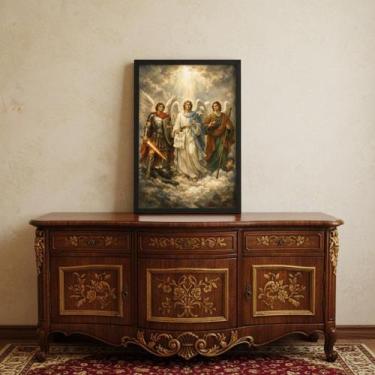 Imagem de Quadro Trio Miguel Rafael Gabriel 24X18Cm Mold Branca Vidro - Quadros 