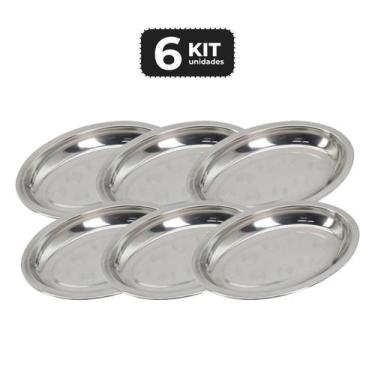 Imagem de Kit 6 travessa oval inox funda 20cm antideslizante - Chef Line